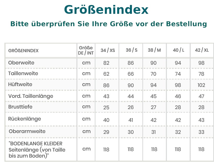 Maßtabelle Bride Now Brautkleider 2021